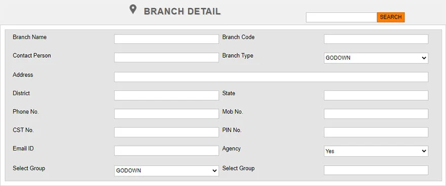 Branch Detail Records Service Location